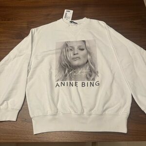 Anine Bing White Crew Neck Sweater with Graphic Print